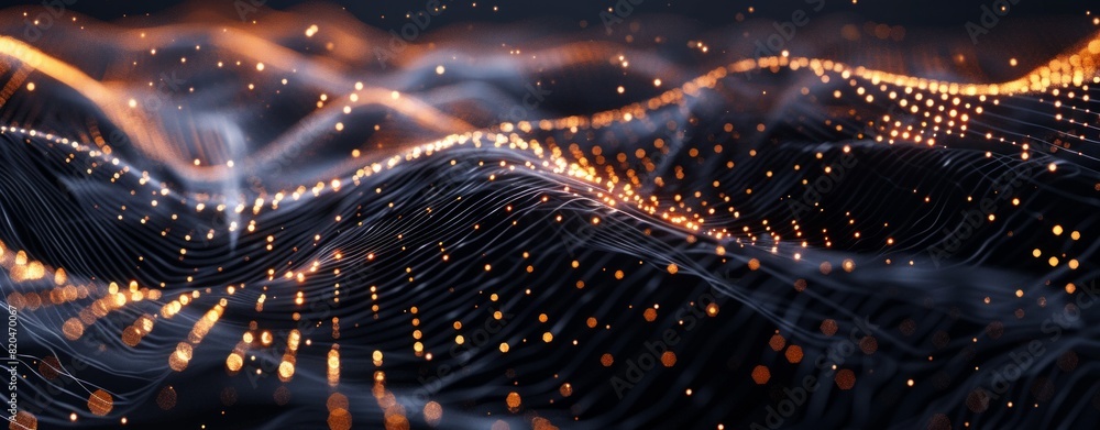 Aufkleber abstract background with a wave of dots and lines, a dark gradient color, flowing