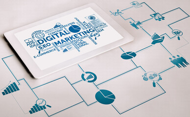 Digital Marketing Technology Solution for Online Business Concept - Graphic interface showing...