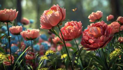 Springtime Peony Garden, Showcase the vibrant colors and lush blooms of a springtime peony garden. Peonies are often associated with the arrival of spring and symbolize prosperity and good fortune