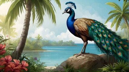peacock on the beach