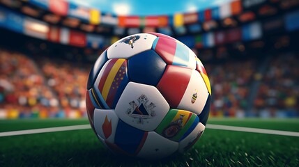 Colorful soccer ball with country flags. Generative AI