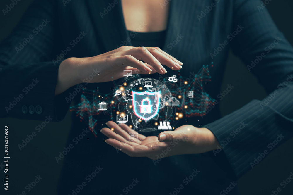 Poster cybercrime prevention concepts. personal information security and online data protection. transactio