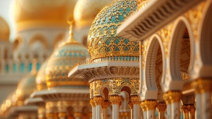 Obraz premium Golden tones highlight intricate details of majestic mosque model