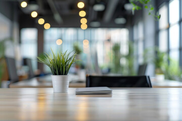 An office desk top with blurred background of office. Good for background 