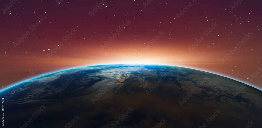 Poster planet earth with a spectacular sunset 