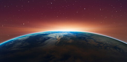 Planet Earth with a spectacular sunset "Elements of this image furnished by NASA"