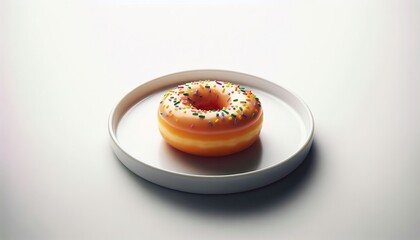 Tempting glazed donut topped with rainbow sprinkles on a chic white plate