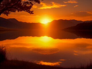 Obraz premium sunset over the river