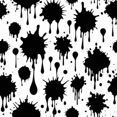 Seamless pattern of bold ink splatters and drips in black and white, creating a dynamic and edgy design, Generative AI