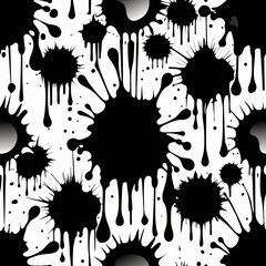 Seamless pattern of bold ink splatters and drips in black and white, creating a dynamic and edgy design, Generative AI