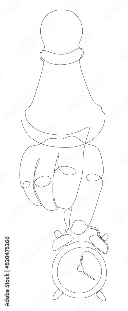 Poster one continuous line of alarm clock with chess pawn. thin line illustration vector concept. contour d
