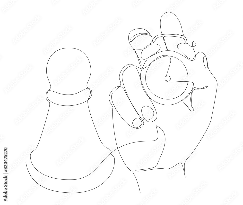 Aufkleber one continuous line of alarm clock with chess pawn. thin line illustration vector concept. contour d