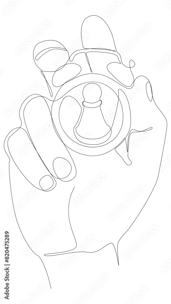 Poster one continuous line of alarm clock with chess pawn. thin line illustration vector concept. contour d