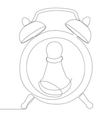 One continuous line of alarm clock with Chess Pawn. Thin Line Illustration vector concept. Contour Drawing Creative ideas.