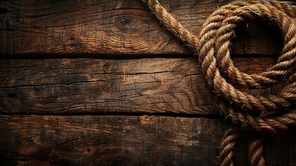 Fototapeta premium Knotted Rope on Weathered Wood Background