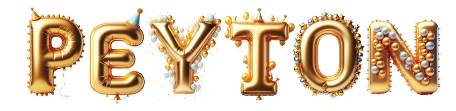 Peyton Letters - Golden Balloon, 3D - Isolated on Transparent or White Background PNG - Best for Birthday Illustration Design