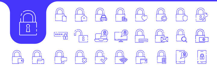 padlock secure modern line icon set collection vector design