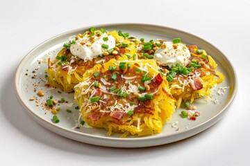 Golden-Brown Spaghetti Squash Fritters with Crème Fraîche and Bacon