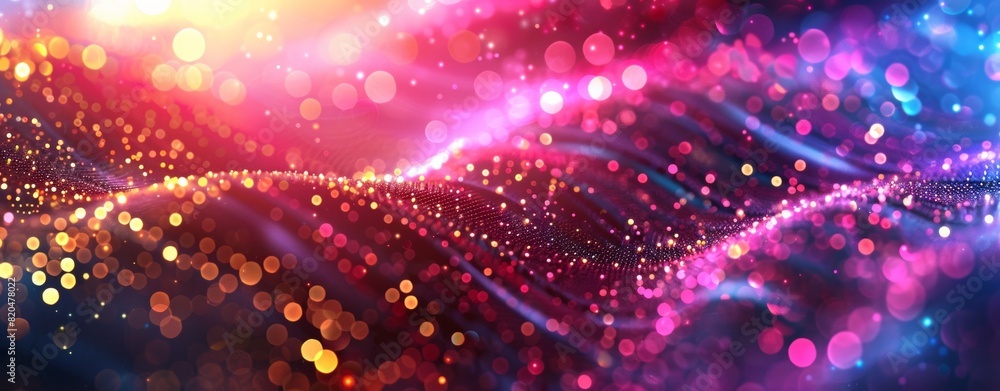 Poster abstract futuristic background with dots wave and glowing light effect on black
