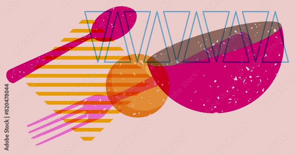 Poster risograph spoon and fork with geometric shapes animation. moving object in trendy riso graph design 
