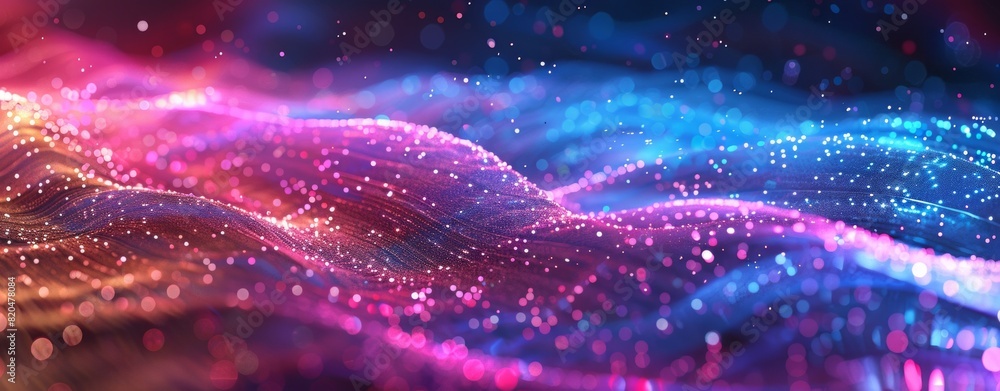 Poster abstract futuristic background with dots wave and glowing light effect on black