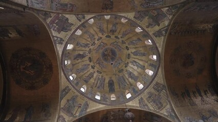 Venice, Italy - The interior details, dome and mosaic art paintings inside The Patriarchal Cathedral Basilica of Saint Mark, commonly known as St Mark's Basilica, Venice. - Powered by Adobe