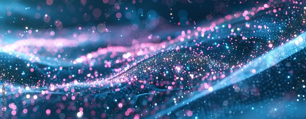 Poster abstract futuristic background with dots wave and glowing light effect on black