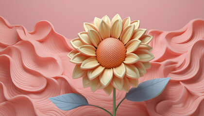 3d rendering of a sunflower on a pink background
