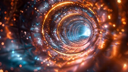 Fototapeta premium Digital tunnel high speed, 3d vortex illuminated by holographic energy stream, time travel and cyberspace background, abstract high technology innovation concept modern landscape.