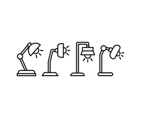 desk lamp icon vector design simple line black white illustration collections set 