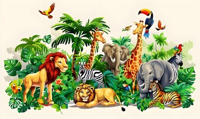 A collection of clipart zoo animals including lions, elephants, and giraffes, gathered. Adorable Zoo Animals Clipart Set.
Safari Zoo Animals Clipart Pack