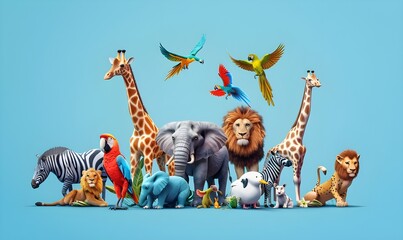 Jungle Friends Cartoon Wildlife Gathering.
Wildlife Party Fun Animal Cartoon Scene. 

Safari Squad Cute Cartoon Animal Crew