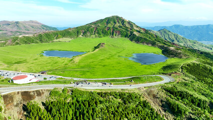 広大な草原の風景　空撮