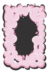 Frame of abstract pink bubble shapes with dark shadow. Whimsical balloons organic elements icon badge sign in trendy retro y2k style. Cartoon graffiti vector illustration isolated on white background.