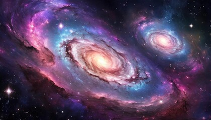 Purple-Blue and Pink-White Spiral Galaxies with Glowing