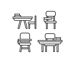 school desk icons vector design simple line black white illustration collections templates sets isolated