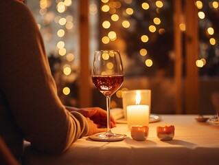 Romantic dinner with wine  created with generative ai