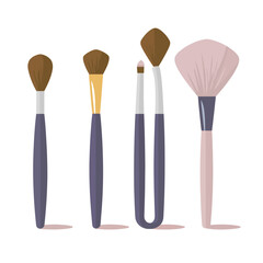 vector illustrations for collection brushes for beauty accessories with different colors

