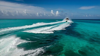 Speedboat wake in a tropical sea