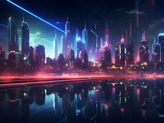 city skyline at night created with generative ai