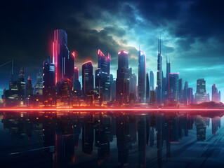 city skyline at night created with generative ai