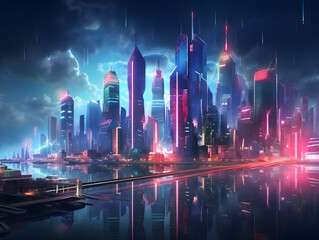 city skyline at night created with generative ai
