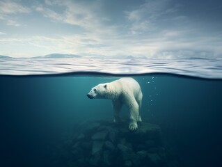 polar bear in water created with generative ai
