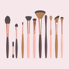 vector illustrations for collection brushes for beauty accessories with different colors

