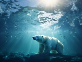polar bear in the water created with generative ai