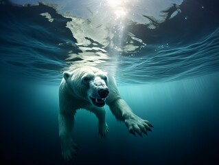 polar bear in the sea created with generative ai