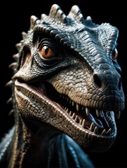 dinosaur closeup face portrait on black background from Generative AI