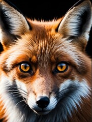 fox closeup face portrait on black background from Generative AI