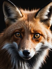 Fototapeta premium fox closeup face portrait on black background from Generative AI