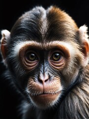 monkey closeup face portrait on black background from Generative AI